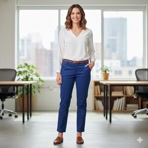 Lands End Mid Rise Slim Leg Cropped Pants Womens 8P Blue Petites Casual Office